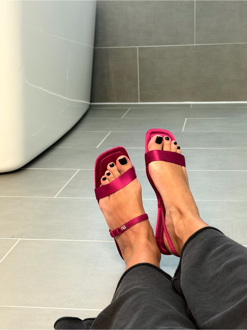 Alexander Wang Magenta Satin Square-Toe Sandals